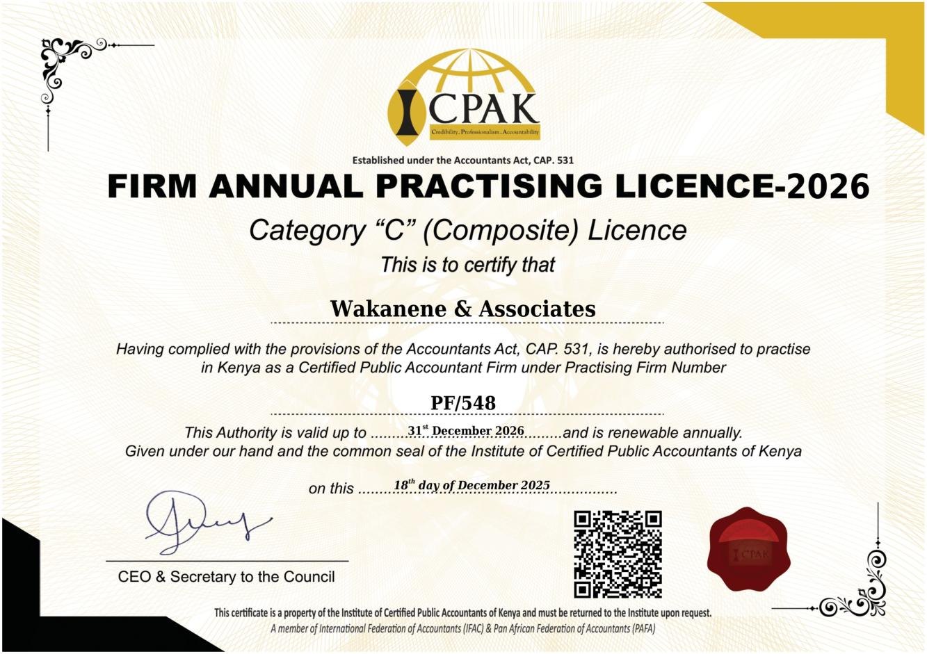 ICPAK Firm Annual Practising Licence, 2026